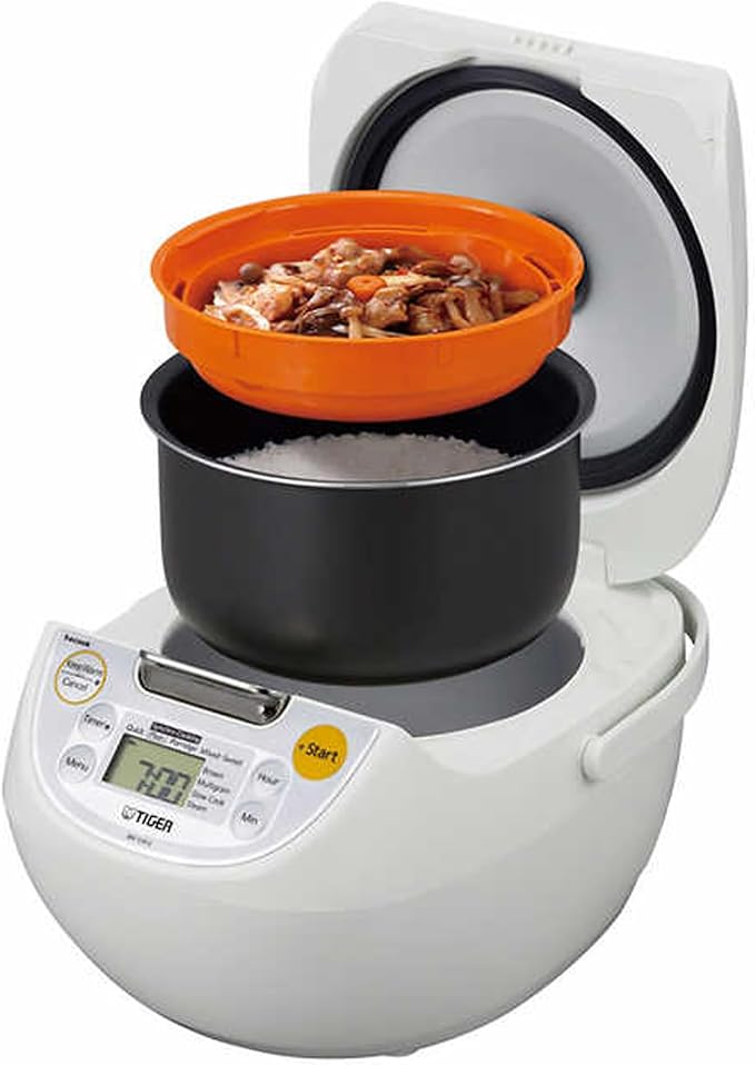 TIGER JBV-S10U 5.5-Cup (Uncooked) Micom Rice Cooker and Warmer with Tacook Food Steamer Cooking Tray Technology, White