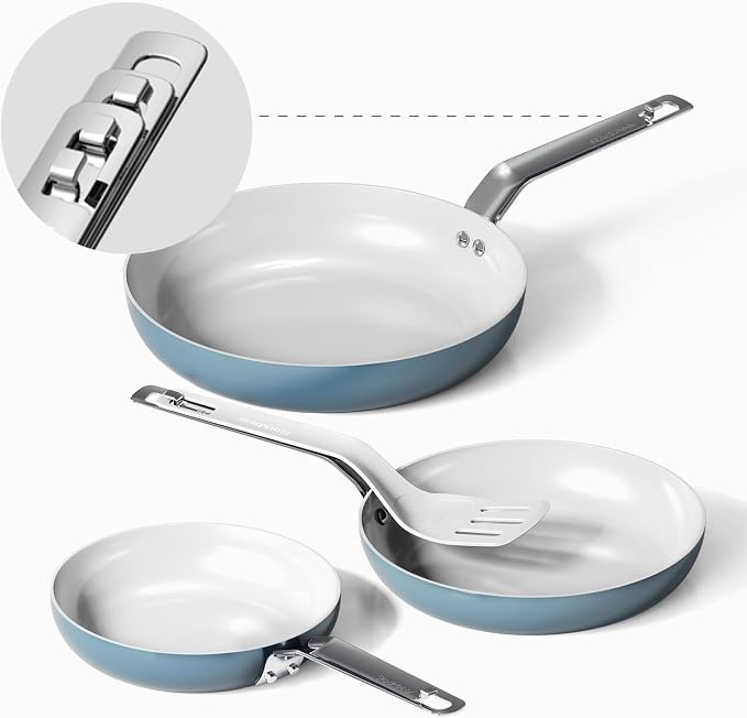 Nonstick Frying Pans Skillets, 3 Pcs Ceramic Coating Pans Set | Swiss Nonstick Coating, PFAS/PTFE/PFOA-Free, Stackable Design, Oven & Dishwasher Safe, 8/9.5/11 Inch