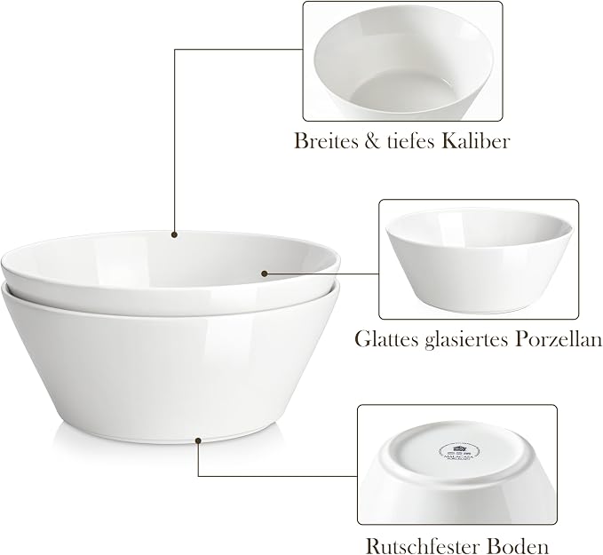 MALACASA 105 OZ Large Serving Bowls Ceramic Salad Soup Bowls Set of 2 | Deep Bowls for Kitchen, Family & Entertaining Salad, Soup, Pho, Fruit, Microwave & Dishwasher Safe, Series REGULAR