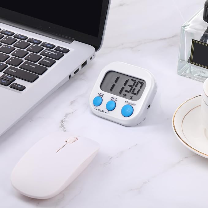 Weewooday 12 Pcs Digital Kitchen Magnetic Timer Bulk Classroom Count up Countdown Egg Timer Cute Desk Stopwatch for Back to School Teacher Kids Cooking Office(White,Stylish Style)