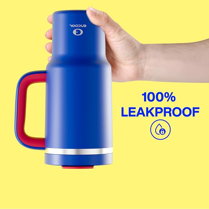 ENCOOL 32 oz Tumbler with Handle and Straw: Stainless Steel Insulated Tumbler Keeps Cold for 24 Hours, Leakproof Travel Cup Fits in Cup Holder and BPA-Free,Beaucoup Blue