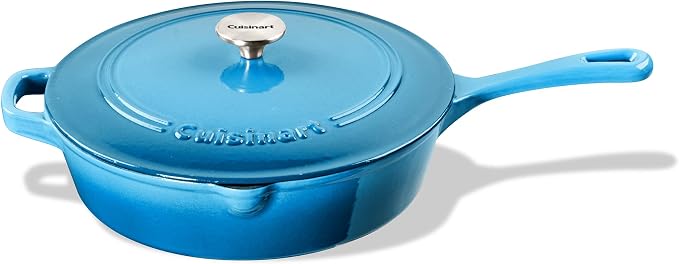 Cuisinart Chef's Classic Enameled Cast Iron Dutch Oven with Lid, Porcelain Enameled Interior, Oven Safe, Induction Compatible, 12-Inch, Chicken Fryer, Blue Gradient
