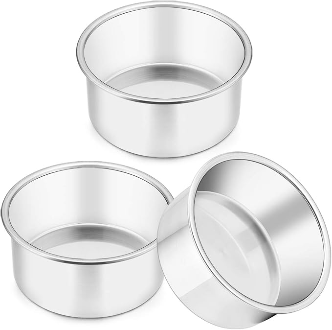 TeamFar 4 Inch Cake Pan, Stainless Steel Mini Cake Pan Round Baking Tins | Set of 3, Small Tier Cake Baking Pans Tins For Baking Steaming Serving, Healthy & Sturdy, Easy Clean & Dishwasher Safe