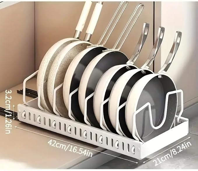 2 Pack Pull Out Pots and Pans Organizer for Cabinet & Countertop, Kitchen Cabinet Organizer with 8 Adjustable Dividers, Storage for Pot Lid, Dishes, Bakeware, White