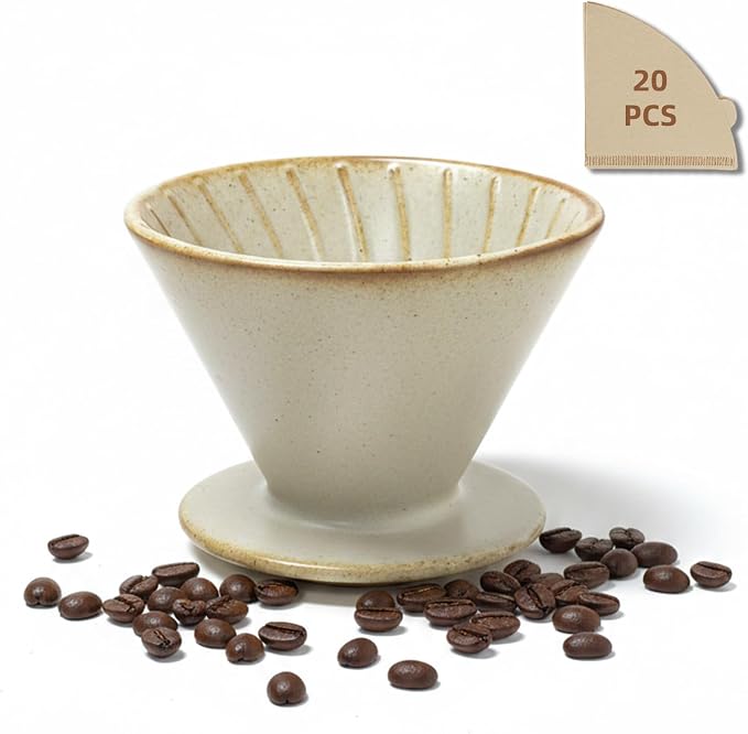 DIF DECO Ceramic Pour Over Coffee Dripper, Reusable Porcelain Portable Pour Over Coffee Maker, Slow Brewing Accessories with 1 Holes for Home, Office, Travel, Camping (Brown)