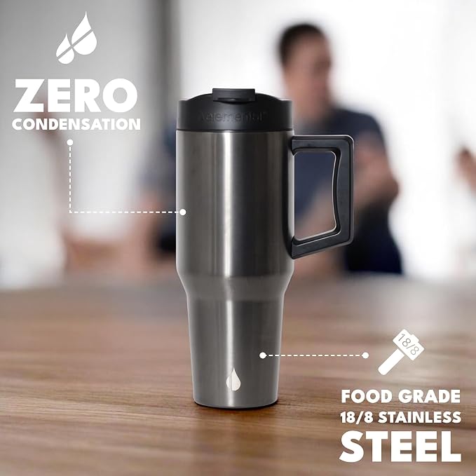 Elemental 100% Leak Proof 32oz Tumbler with Handle & Straw Travel Mug | Stainless Steel Double Wall Insulated Tumbler for Hot and Cold Beverages with Sip & Straw Lid