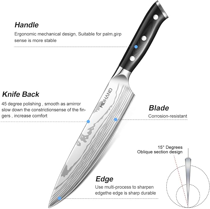 Chef Knife Set with Roll Bag, Sharp Professional Chef Knives Set | High Carbon Stainless Steel 18PCS Kitchen Knife Set with Sharpener, Ergonomic Handle, Kitchen & Home Cooking, Dishwasher Safe