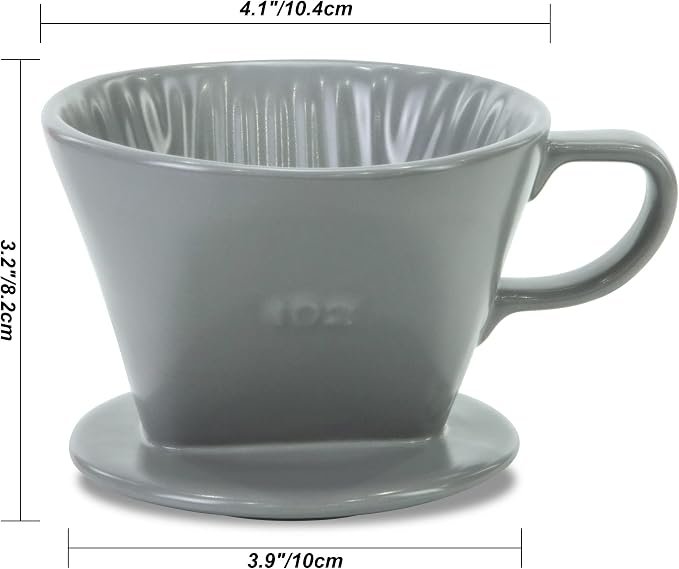 Pour Over Ceramic, Coffee Dripper Ceramic Coffee Maker,Grey | 3 Holes Flat Bottom, Porcelain Slow Filter Cone for Travel, Camping, Office, Home, Coffee Maker Brew