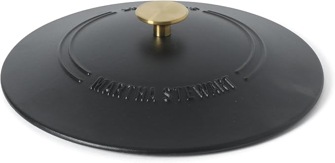 Martha Stewart Gatwick Enameled Cast Iron Braiser with Lid, 3.5-Quart Braiser Pan for Stovetop & Oven, Cast Iron Braising Pan with Gold Knob, Matte Black