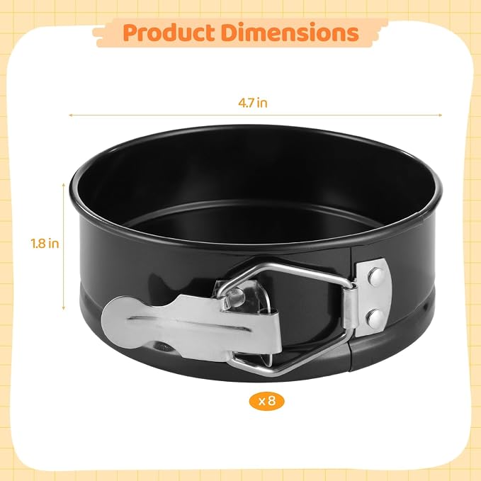 8 Pcs 4-Inch Springform Pan Set, Nonstick Mini Cheesecake Pans with Removable Bottom & Leakproof Design, Carbon Steel, Ideal for Home Baking Cakes & Desserts