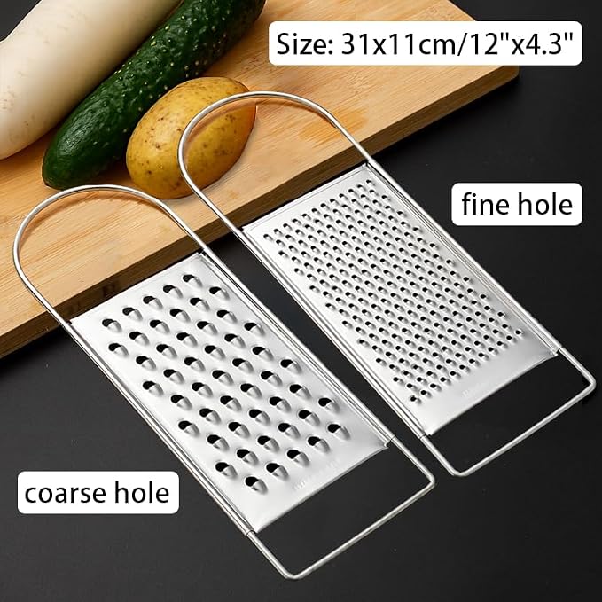2PCS Flat Handheld Graters, Fine & Coarse, for Cheese, Potato, Vegetable | Stainless Steel