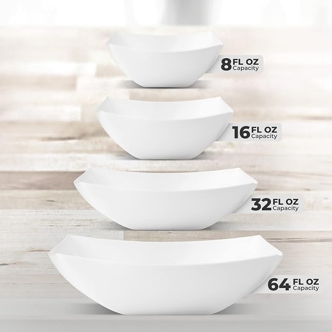 34 Pack Disposable White Plastic Party Bowls, Glitter Gold Serving Bowls | Square Design. Disposable Party Tableware. Salad, Fruit & Candy Use. Candy Buffet Containers. Clear Plastic.