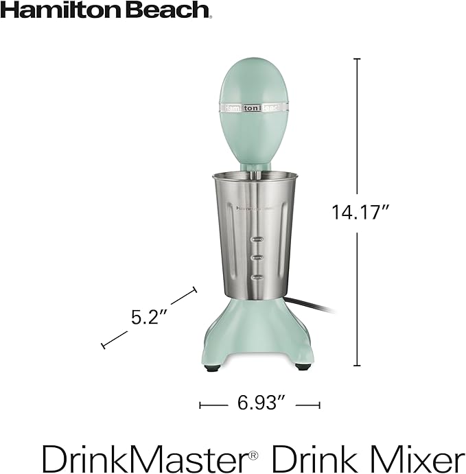 Hamilton Beach DrinkMaster Retro Milkshake Maker & Electric Drink Mixer | Drink Mixer, Milkshake Maker, Milk Frother | 2 Speeds | Extra-Large 28 oz. Stainless Steel Cup | Mint | 732