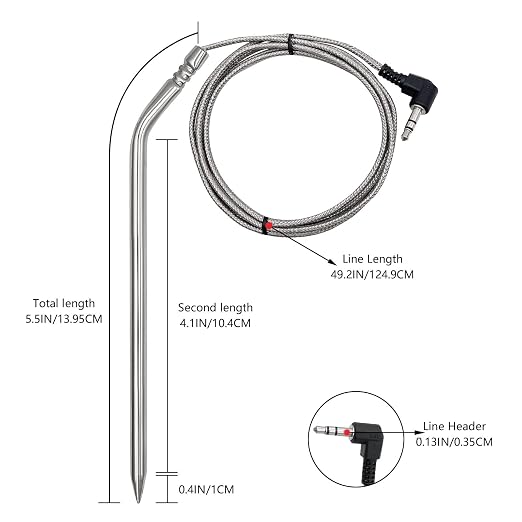 2 Pack Meat Probes for Camp Chef Grill with 2 Clips, 3.5mm Plug, PG24-28 | Fit for CampChef SmokePro Woodwind Series and More, Stainless Steel Waterproof Probe Head, High Accuracy, Plug & Play