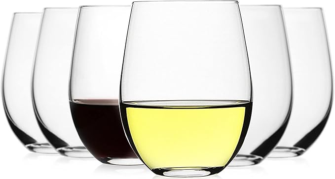 LUXU Stemless Wine Glasses(Set of 6)-20 oz | Crystal Wine Cups for Red,White Wine,Large Water Juice Glasses,No Stem Glass Beverage Cups,Clear Drinking Tumblers