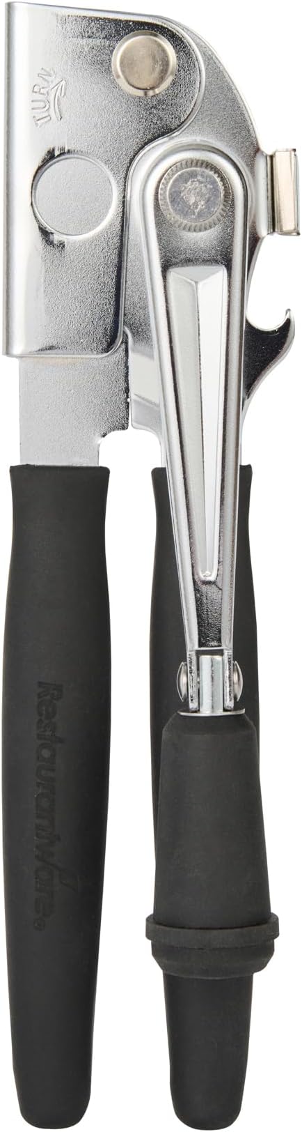 Restaurantware Stainless Steel Magnetic Manual Can Opener - German Standard Black Crank Can Opener with Magnet, Ergonomic Handle, Non-Slip - Heavy-Duty Hand Can Opener, Easy Turn, Sharp Blade