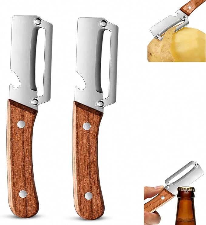 Multifunctional Stainless Steel Vegetable Veggie Peeler For Kitchen | Durable Wooden Handle Vegetable Peeler Suitable For Food Such As Potatoes, Carrots, Cucumbers, Peaches, Zucchini, And Cabbage