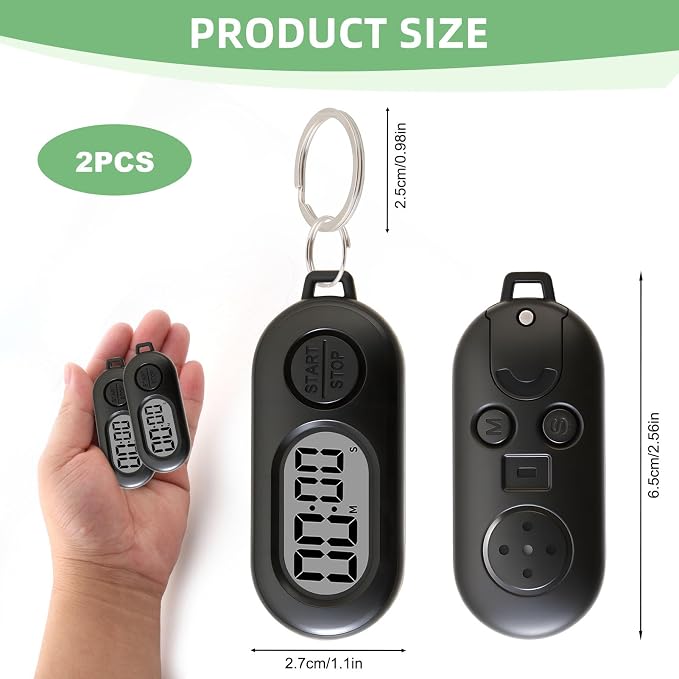2 Pack Mini Digital Timer Keychain, Portable Countdown Timer and Stopwatch | Countdown with lcd display, small clip-on pocket timer for cooking, study, workouts, classroom and daily use