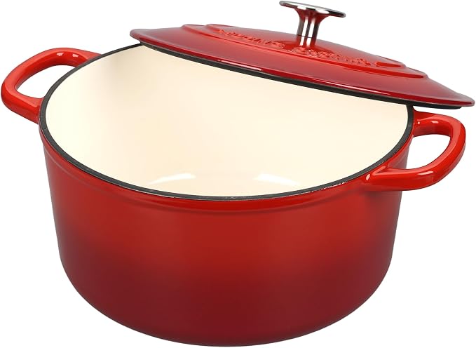 EDGING CASTING Enameled Cast Iron Dutch Oven with Sourdough Bread Baking Kit, Bread Dutch Oven with Lid, Includes Proofing Basket & Baking Tools, 5qt, Red