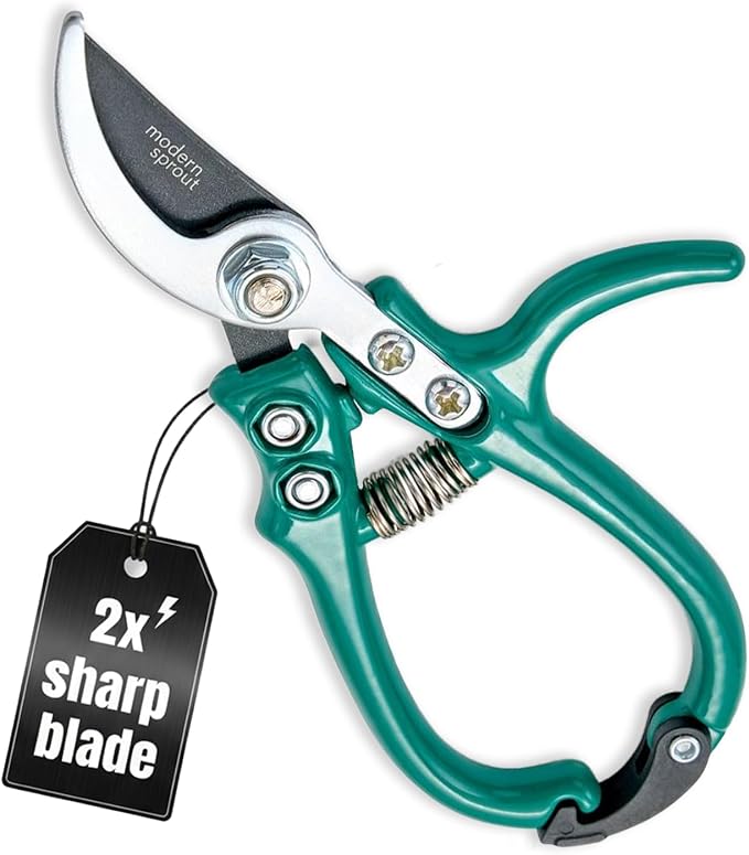 Modern Sprout Bypass Hand Pruners - Scissors - Gardening Tools - Ocean | Lightweight Pruning Tool W/ Easy-Lock - Sharp Bypass Carbon Steel Blade - Rust-Resistant - Reusable Holster for Storage