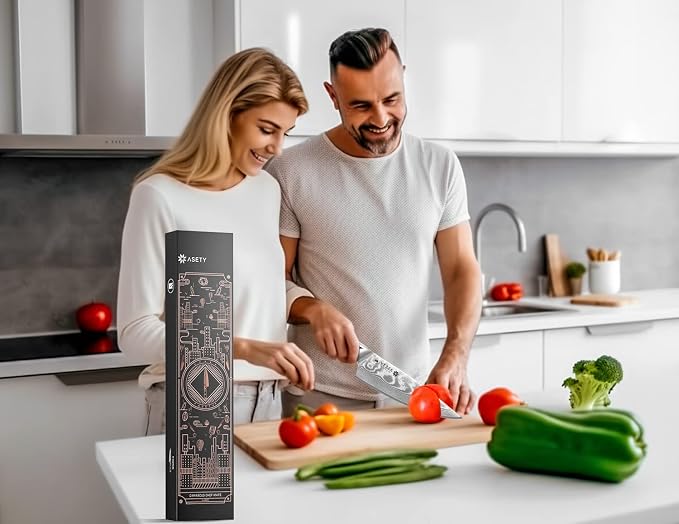 ASETY Damascus Chef Knife 8 inch, Japanese Knife with VG10 Steel Core | Ultra Sharp Kitchen Knife, Professional Cooking Knife with Sheath, Full Tang G10 Handle, NSF Food-Safe, Knife for Men Home