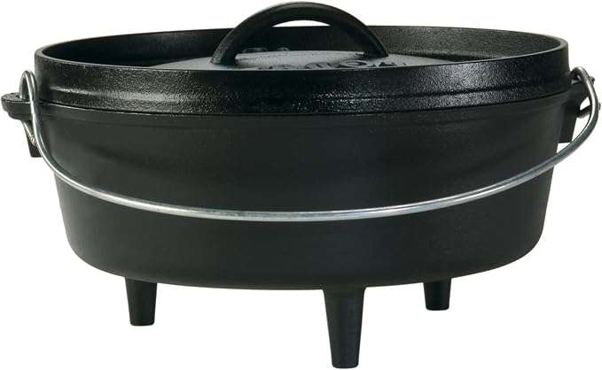 Lodge Seasoned Cast Iron Camp Dutch Oven with Lid - 4 Quart - Dual Handles - Seasoned Cast Iron Cookware with Steel Handle & Strong Lid for Heavy- Duty Camping Cookware
