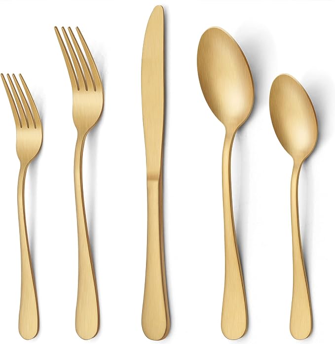 LIANYU 30 Piece Gold Silverware Set, Stainless Steel Gold Cutlery Set for 6 | Fancy Kitchen Utensil Flatware, Home Restaurant Party Tableware, Satin Finish, Dishwasher Safe