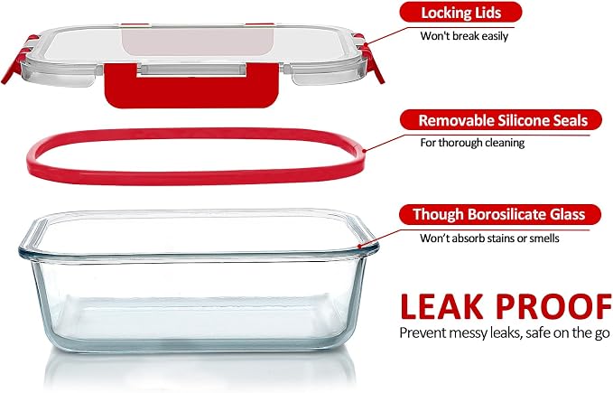 M MCIRCO 24 Piece Glass Food Storage Containers with Lids, Red | Glass Meal Prep Containers,Airtight Lunch Containers with Lids, Microwave, Oven, Freezer and Dishwasher Friendly, BPA Free
