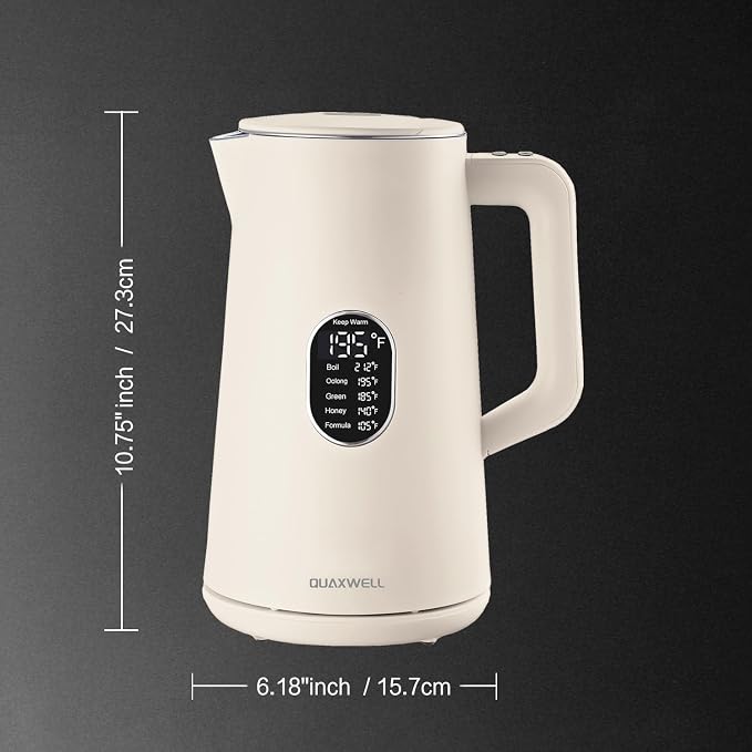 1.5L Electric Kettle Temperature Control, Cream White | Double Wall Cool Touch Teapot, Fast Boil, 5 Temperature Control, LED Display, Auto Shut-Off & Keep Warm