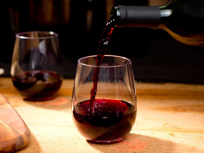 Stemless Wine Glasses - Unbreakable Shatterproof BPA Free Plastic Tritan (Set of 8) 16oz - Dishwasher Safe