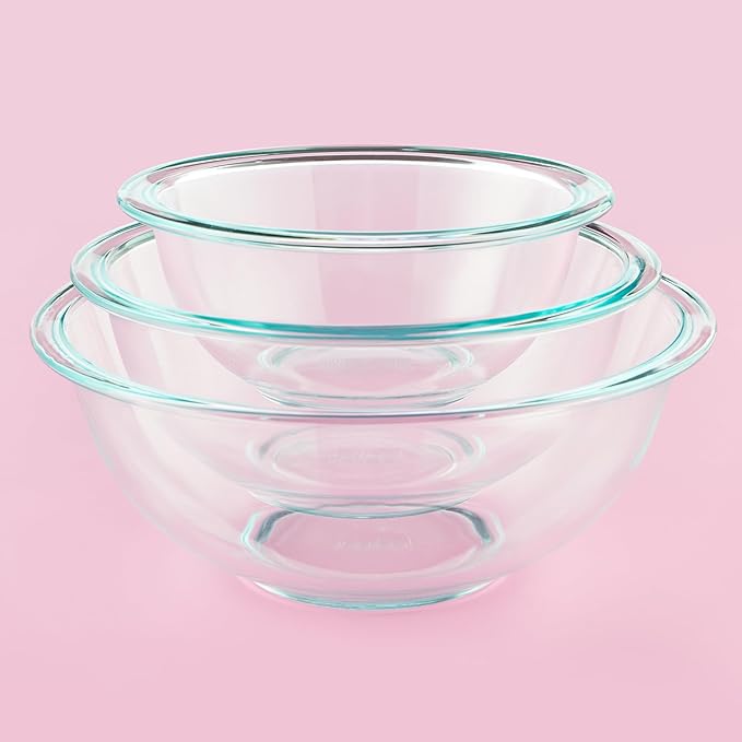 Pyrex Essentials (3-Piece) Glass Mixing Bowls Set for Prepping and Baking