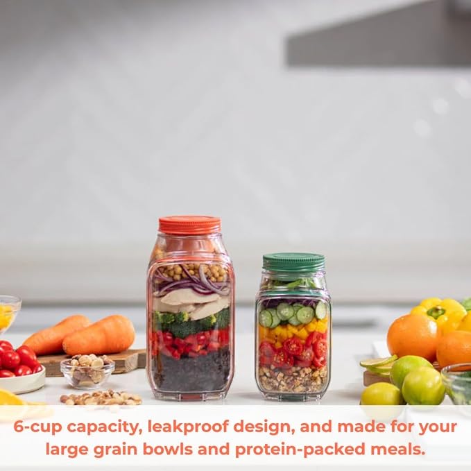 Prepara Classic Harvest Pod 6 Cups, Orange | Leakproof Meal Salad Jar On The Go
