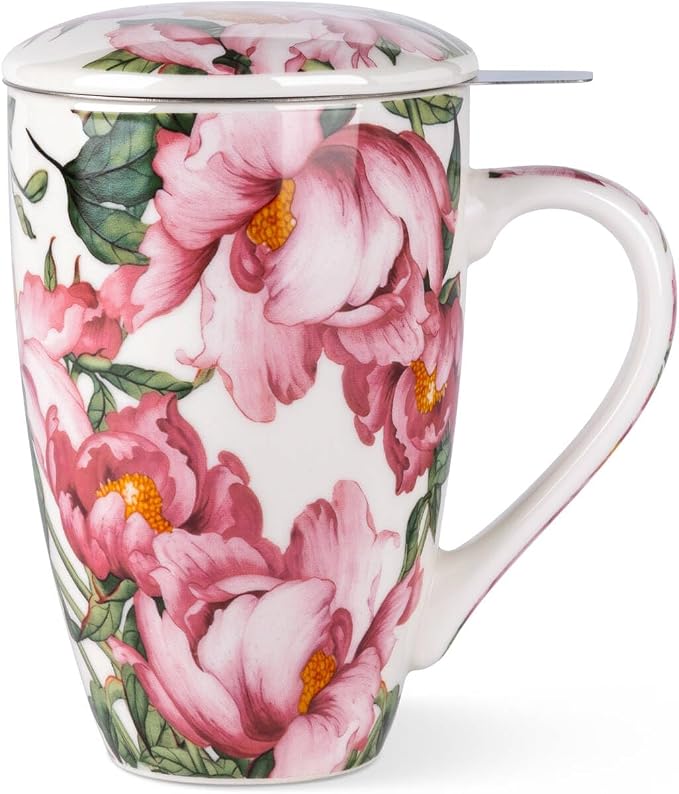 AmorArc Tea Cup With Infuser and Lid, 18oz Loose Leaf Tea Mug With Steeper | Porcelain Tea Mug With Infuser and Lid, Strainer Tea Cup for Tea Lovers, Home & Office, Housewarming Birthday Gift