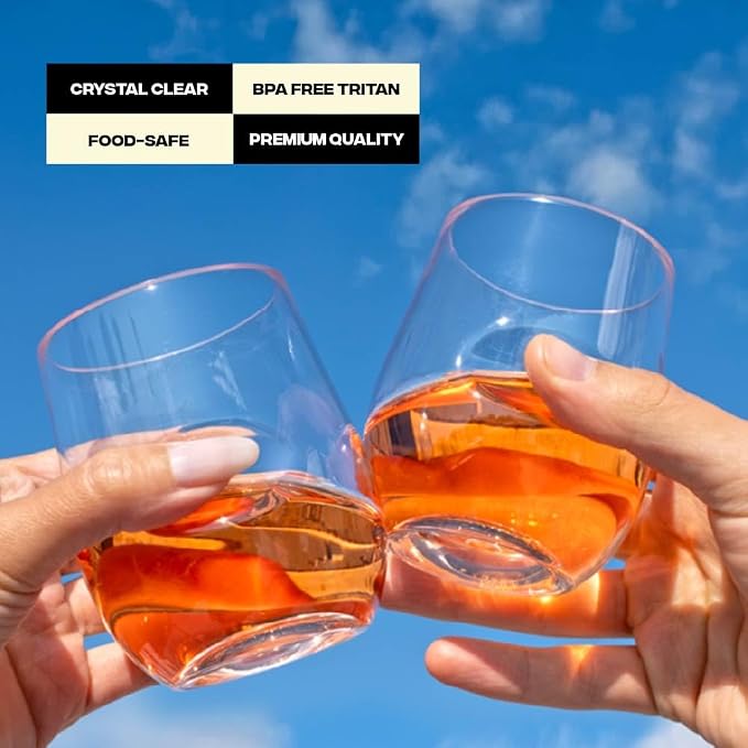 Unbreakable Stemless Wine Glass – Set of 72, 12oz, Dishwasher Safe, BPA-free Tritan, Clear Stemless White Wine Glasses, Shatterproof for Indoor, Outdoor, Everyday Use. Reusable, Made in the USA