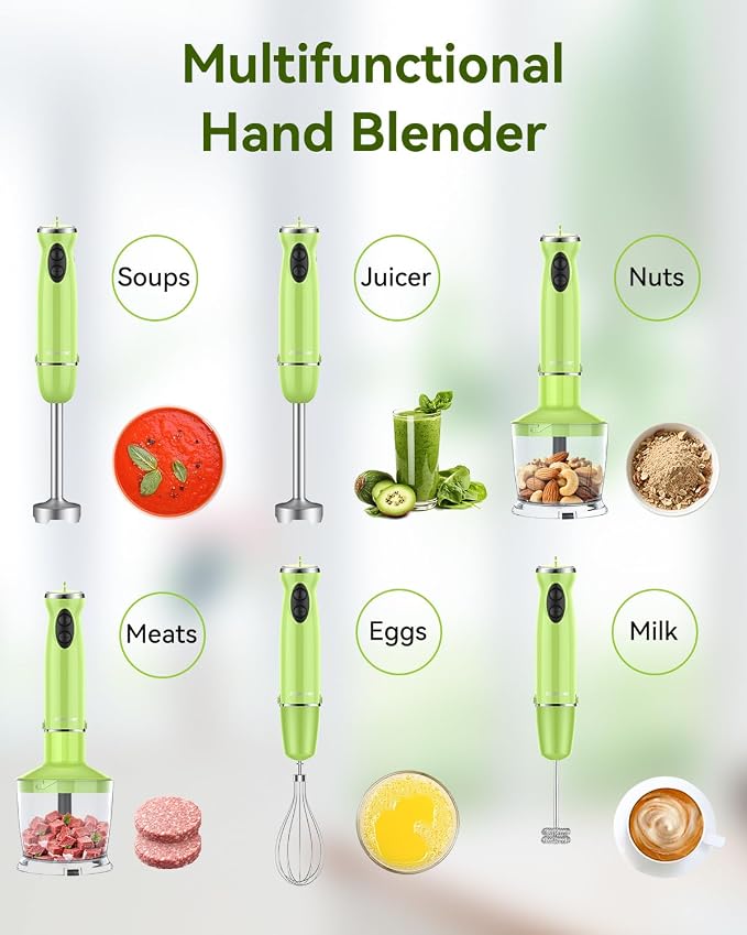 Immersion Blender Handheld 5 in 1 Hand Blender, 1000W Hand Mixer Stick, BPA-Free 12 Speed Handheld Blender with Mixing Beaker, Chopper, Whisk and Milk Frother for Soup, Smoothies, Sauce, Baby Food