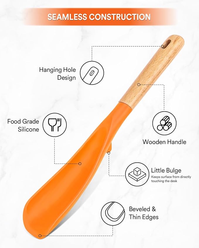 Cooking Spoon and Rice Scooper for Nonstick Cookware,Multi-function | Great for Cooking and Serving, Sturdy BPA-Free Matte Silicone, Wood Handle Spoon for Mixing, Scoop, and Scrape,9.3"+14.3"