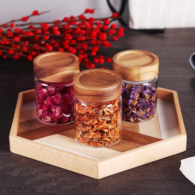 SAIOOL 3 Packs Glass Food Storage Jars with Screw Airtight Seal Acacia Wood Lids,Spice Jars with Lids, Organization for Jars Bottles Containers Travel Gear, Sugar, Salt,Coffee, cookies,spices | Screw Airtight Seal, Spice Jars, For Sugar, Salt, Coffee, ...