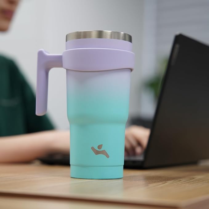 Konokyo 40 oz Tumbler with Handle and Straw, Insulated Travel Mug | Mint; BPA-free, leak-proof tumbler with 2 lids, 2 straws, cup holder fit for coffee, office, travel & daily use