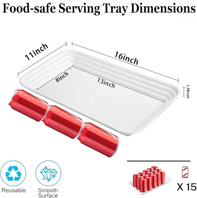 SUT 16" x 11" Large White Serving Trays, 4-Pack Reusable Plastic Platters for Cookies, Appetizers, Charcuterie, Snacks, Desserts and Party Food, Stackable Serving Tray Set