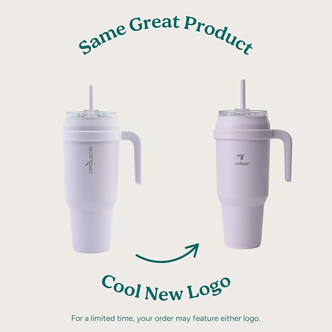 REDUCE Reusable 50 oz Cold1 Water Tumbler – Ergonomic Handle – Double-Wall Insulation – Sturdy Desktop/Tabletop Mug with Lid and Straw – BPA-Free – Stainless Steel for Gym, Home, Office – Casa Blanca