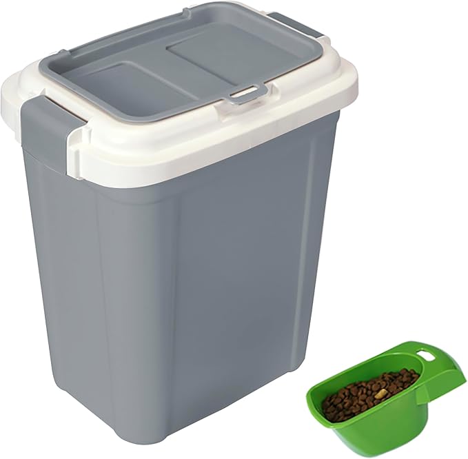 Ashfield & Harkness Airtight Pet Food Grey Storage Container, 23 Qt | Holds 20 lbs of dry food - BPA-free HDPE plastic - silicone airtight seal - scoop included - slim design