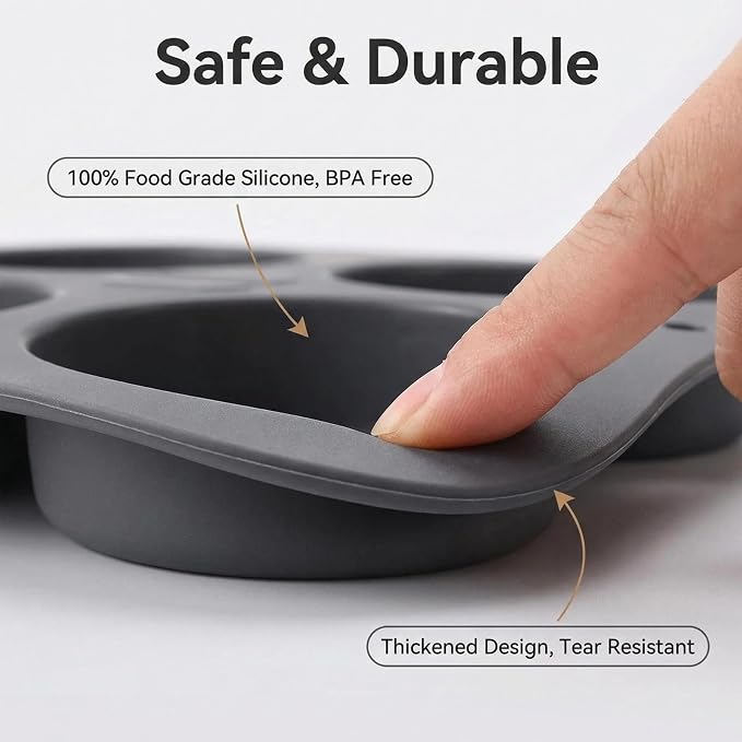 6-cavity Silicone Hamburger Bun Pan, Nonstick & Heat Resistant Burger Bun Pan, Bread Baking Pan for Hamburger Bun, English Muffin, Cinnamon Roll, Mini Sourdough, Bread Pans for Homemade Bread