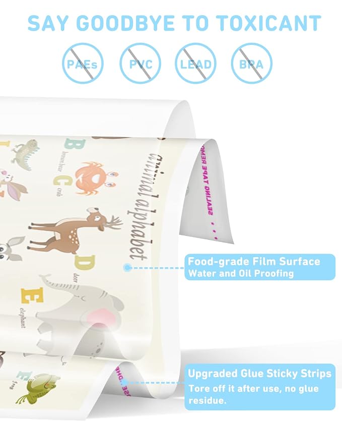 Babebay Disposable Placemats for Baby, 40 Pack Sticky Toddler Placemat for Restaurants, Dining Table, Party, Travel, 12" x 18" with 3 Designs