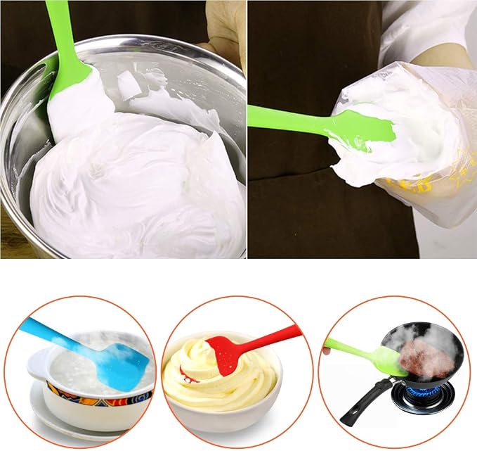 Silicone Spatulas Set, Rubber Spoon Spatula Heat Resistant Spoonula One Piece Design Seamless Spatula Non-Stick Scrapers Baking Mixing Tool (Orange Set)