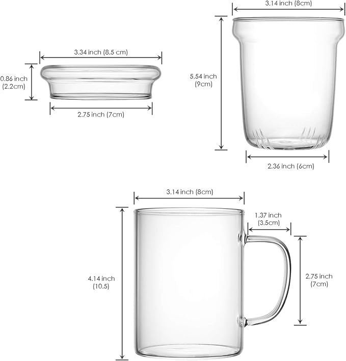 Glass Tea Infuser Cup with Filter and Handle for Blooming Loose Leaf, 14oz | Borosilicate, Heat Resistance, Lead-free, Microwave & Dishwasher Safe