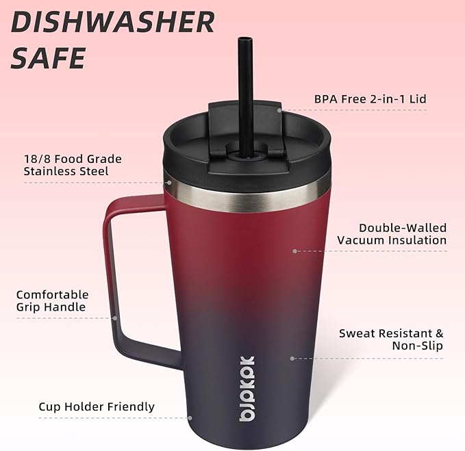 BJPKPK 18oz Insulated Tumbler with Handle, Lid & Straw, Stainless Steel | Double Wall Vacuum Insulated Coffee Travel Mug - Keeps Cold & Hot, BPA Free, Cupholder Fit for Office, Gym & Travel