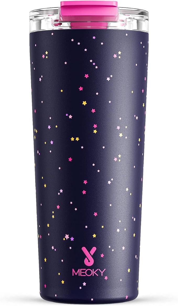 Meoky 24 oz Insulated Travel Coffee Mug: Leak Proof Lid, Plum Stardust | Stainless Steel Coffee Tumbler, Keeps Hot for 8 Hours or Cold for 24 Hours, Fits in Car Cup Holder, BPA Free