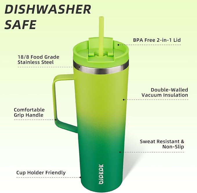 BJPKPK 30oz Insulated Tumbler with Handle, Lid & Straw, Stainless Steel | Double Wall Vacuum Insulated Coffee Travel Mug - Keeps Cold & Hot, BPA Free, Cupholder Fit for Office, Gym & Travel
