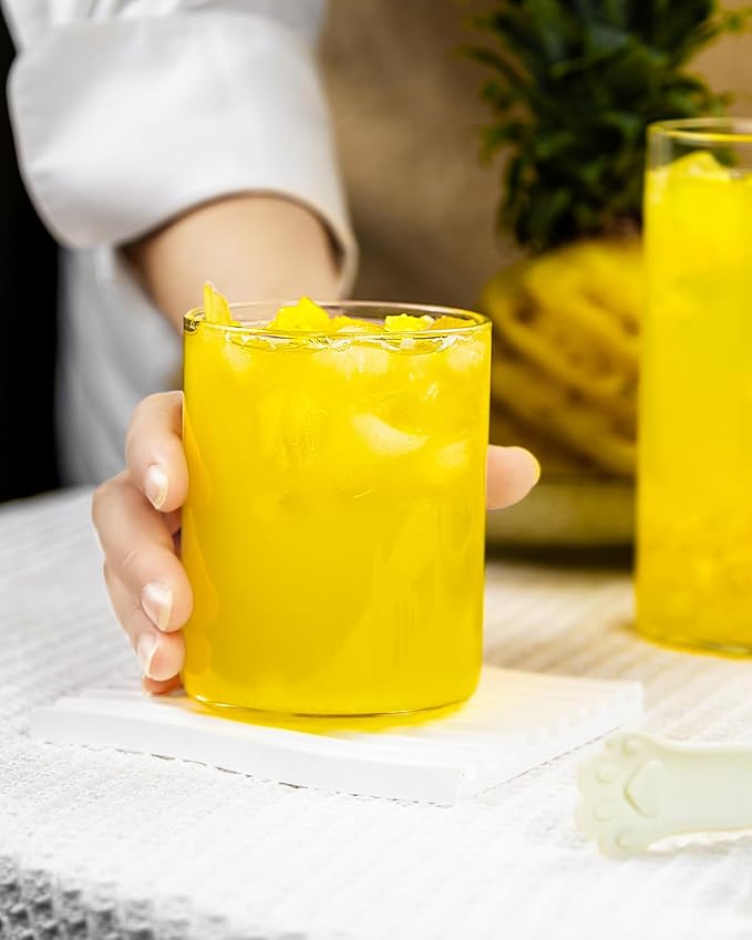 LUXU Drinking Glasses 15 oz,4pc Thin Highball Glass,Clear Short Beer Glass | Lead-Free Glassware,Clear Everyday Drinkware,Water Glasses,Mojito Glass Cups,Bar Glassware,and Mixed Drink Cocktail Glass Set