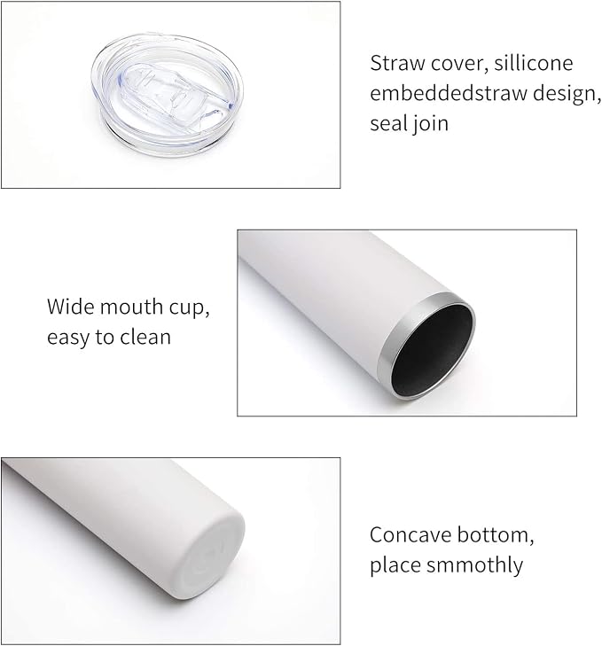 HASLE OUTFITTERS 20 oz Skinny Tumblers Bulk Set, Stainless Steel Insulated Slim Tumblers with Lids, Reusable Double Wall Travel Coffee Mugs, Durable Powder Coated Travel Water Cups(White, 12)